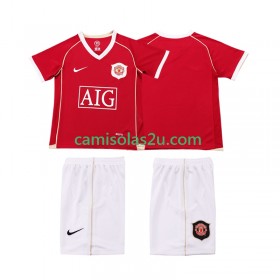Camisolas de futebol Manchester United 2006 2007 Retro Criança Equipamento Principal Manga Curta